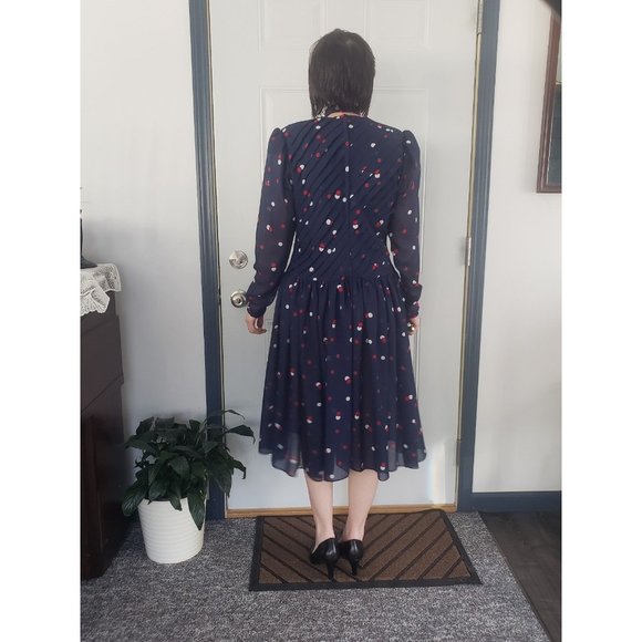 80s Blue Polka‎ Dot Drop Waist Dress - Picture 4 of 5